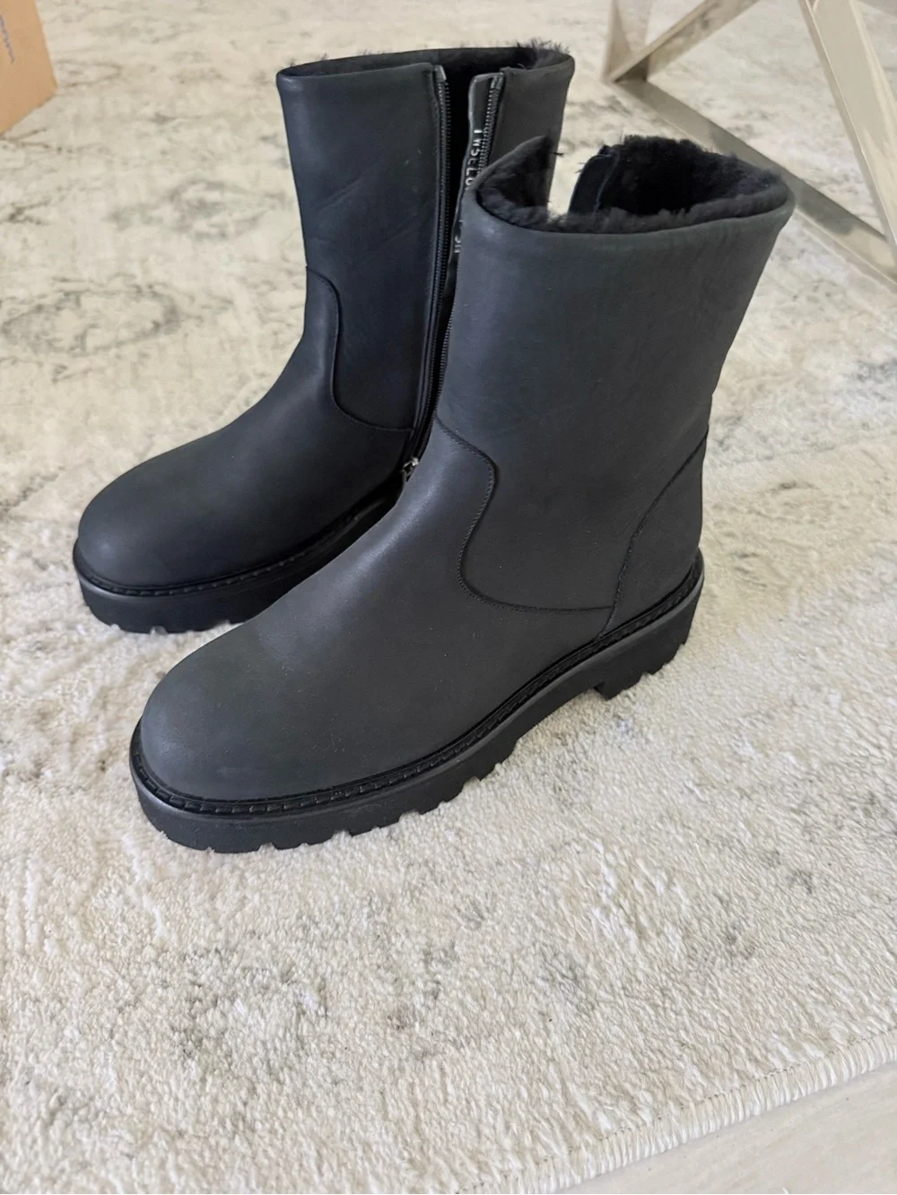 Aquatalia Black Shearling-Trim Waterproof Ankle Boots
